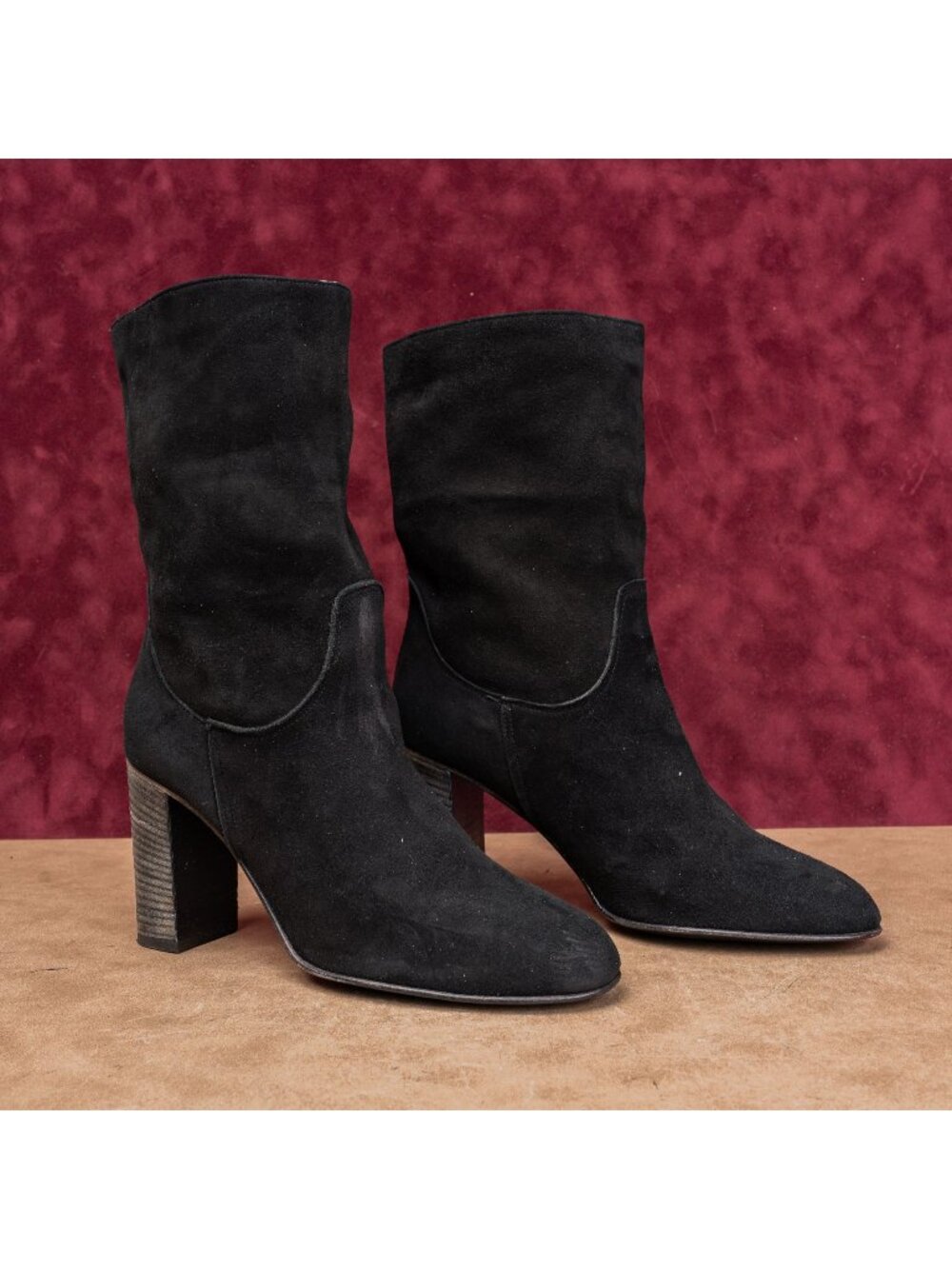 Free People Women Black Suede Slouch Fashion Boho Heel Round Boots 9.5US EUR40